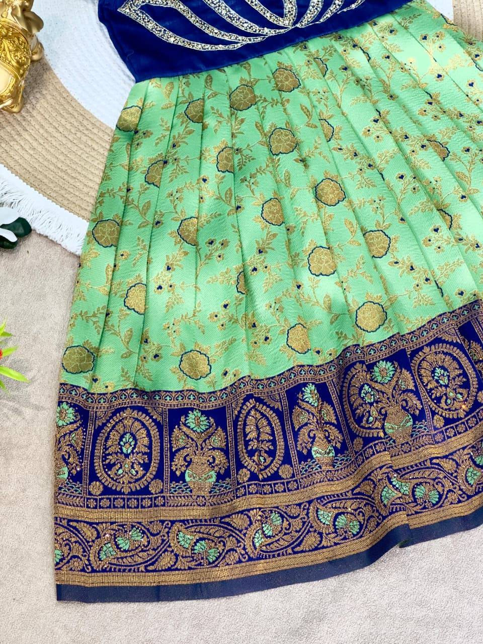 Lotus Frock Jaquard Silk Green Wholesale children boutique clothing